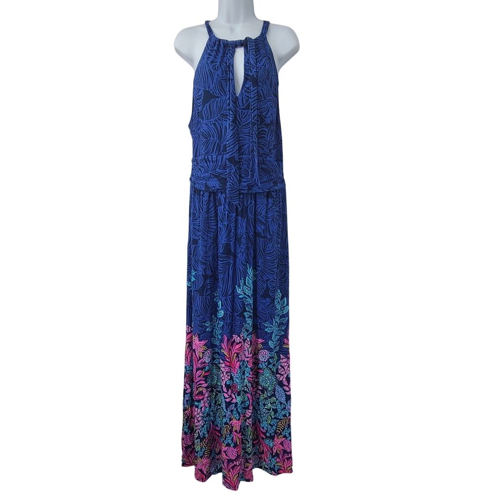 Lilly Pulitzer Orla Maxi Dress Aegean Navy Calypso Coast XL Resort wear Vacay - Picture 3 of 11